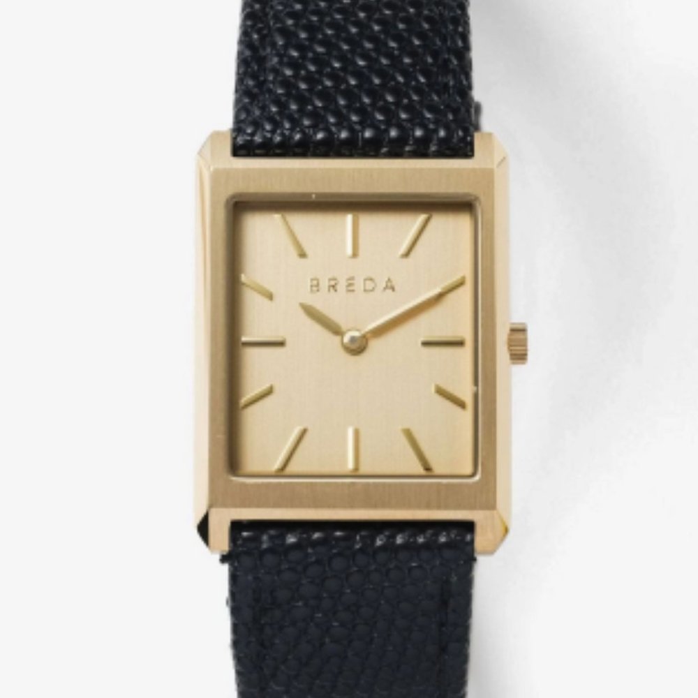 Men’s Breda Virgil Watch 26mm Gold Black Lizard Leather Style 1736f
